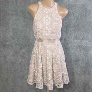 City Triangles Dress Womens 12 Pink Fairy Cottagecore Lace Sleeveless High Neck